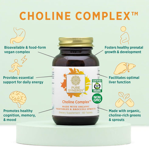 PURE SYNERGY Choline Complex - Vegan Supplement Made with Organic Whole Foods for Pregnancy, Brain, and Liver Health