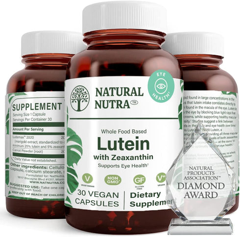 Natural Nutra Lutein and Zeaxanthin Supplement - 30 Capsules for Eye Health, Gluten Free, 20mg
