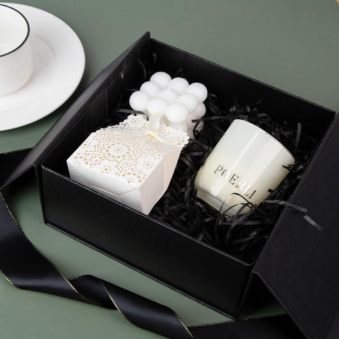 JOHOUSE Gift Box Black, 8x8x3.5 Inches with Lids, Magnetic Closure & Ribbon for Weddings, Birthday Presents