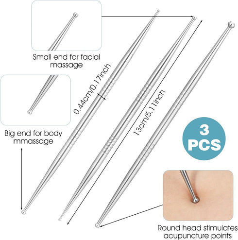 Ymapinc 3Pcs Acupressure Pen Facial Reflexology Tool, Trigger Point Massage Tool Acupuncture Face Finger Massage Tools