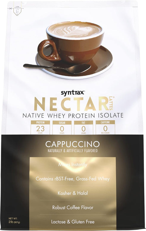 Syntrax Nutrition Nectar Lattes, 100% Whey Isolate Protein Powder, 2 lbs (Cappuccino)