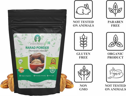 Haritaki Powder 50 Gm, Terminalia Chebula Powder, Ayurvedic Herb for Vata, Vata Kapha & Pitta Balancer, Non-GMO, Gluten