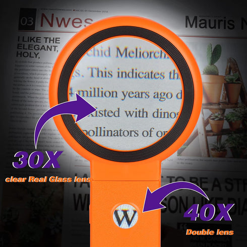 30X 40X Magnifying Glass with Light and Stand, Foldable Handheld Illuminated Magnifier for Reading and Close Work