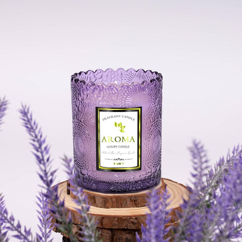 Toptime 100% 5.3OZ, 30HR Lavender Scented Candle, Purple Glass Jars - Natural Soy, Burn Time Aromatherapy for Home