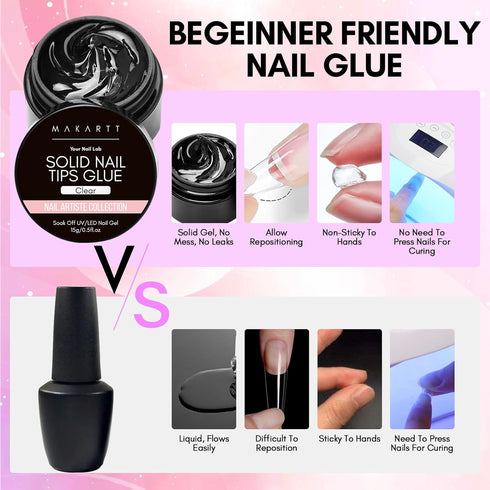 Makartt Solid Nail Glue Gel: Nail Glue for Press on Nails (2pcs), Strong Fake Nail Bonding Gel