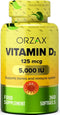 ORZAX Vitamin D3 5000 iu (125 mcg) - 360 Softgel - 1 Year Supply for Muscle Function & Immune Support