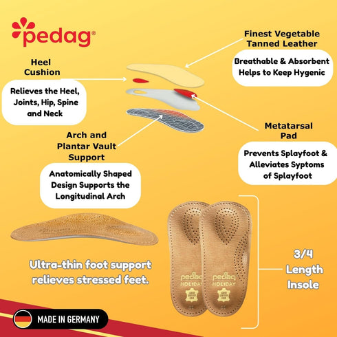 Pedag Holiday 3/4 Length Sheepskin Orthotic Inserts, Handmade in Germany, Arch Support, Tan, 1 Pair, US Women 11 / EU