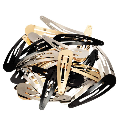WILLBOND 30 Pieces Large Metal Snap Hair Clips - Nonslip Barrettes for Women in Gold, Silver, Black