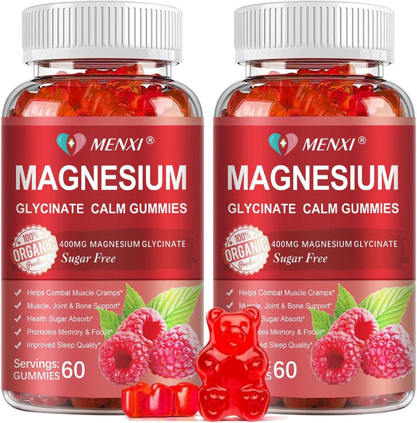 Magnesium Gummies 600mg per Serving - Magnesium Glycinate 400mg and L-Threonate 200mg, Sugar Free Supplement