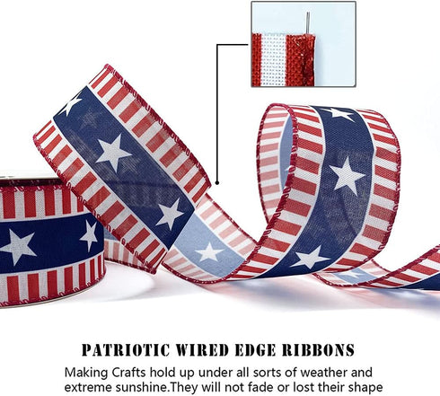 Hying 4th of July Ribbons, 2.5" X 10 Yards Patriotic Wired Edge Ribbons for Gift Wrapping Memorial Day