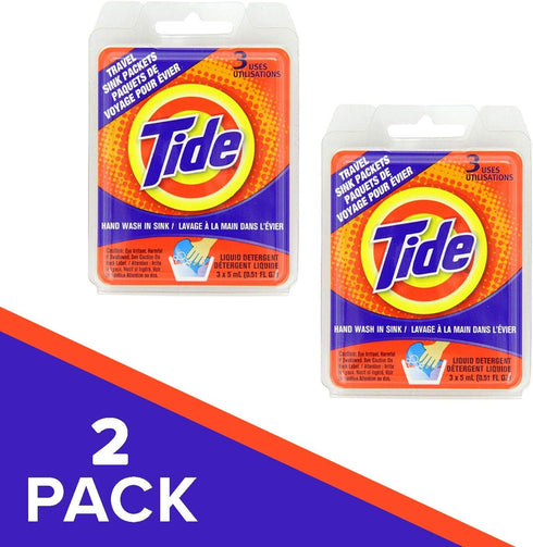 Tide Travel Sink Packets 3ct Laundry Detergent for Hiking, RV, Camping, Backpacking,