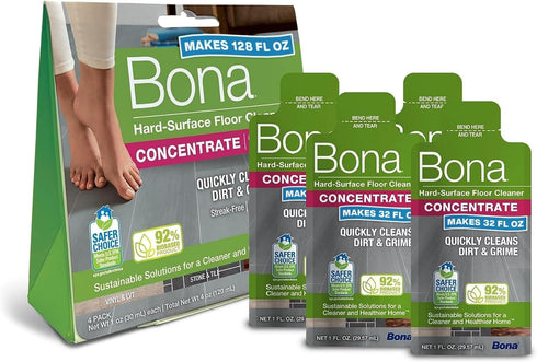 Bona Multi-Surface Floor Cleaner Concentrate, Unscented, 1 fl oz, Pack of 4 for Stone, Tile, Laminate Floors