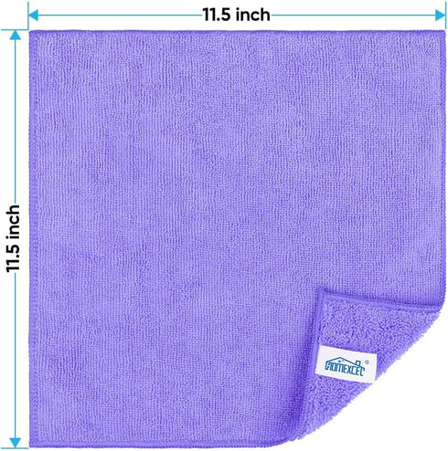 HOMEXCEL Microfiber Cleaning Cloth, 12 Pack Purple, Lint Free, Scratch-Free, Highly Absorbent Towels for Car, Kitchen