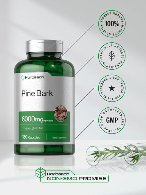 Horbaeach Pine Bark Extract, 6000 mg, 180 Capsules, Non-GMO Gluten Free Supplement