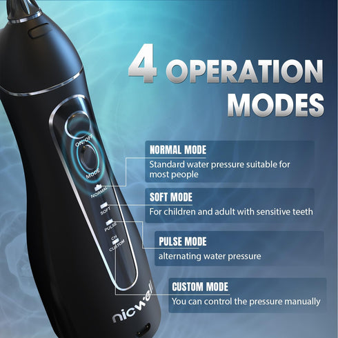 Nicwell Water Dental Flosser Teeth Pick, 4 Modes Oral Irrigator, Portable & Rechargeable, IPX7 Waterproof