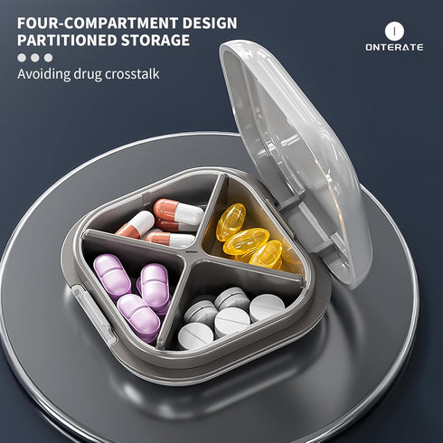 Portable Travel Pill Organizer, Daily Pill Case with 4 Compartments, Mini Container for Purse Pocket, Black