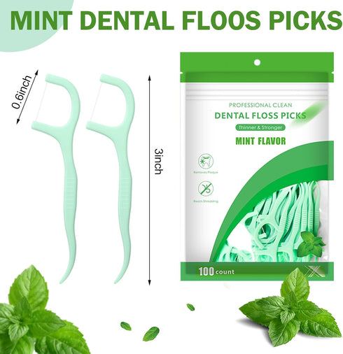 2000 Count Floss Picks Bulk Natural Dental Floss Picks Toothpicks Sticks High Pull Tooth Flosser Picks Sustainable Floss Picks for Teeth (Green)