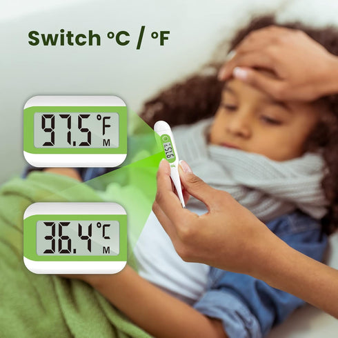 Femometer Digital Thermometer for Adults and Kids, Fever Alert, Memory Recall, C/F Switchable for Oral, Rectal or Under