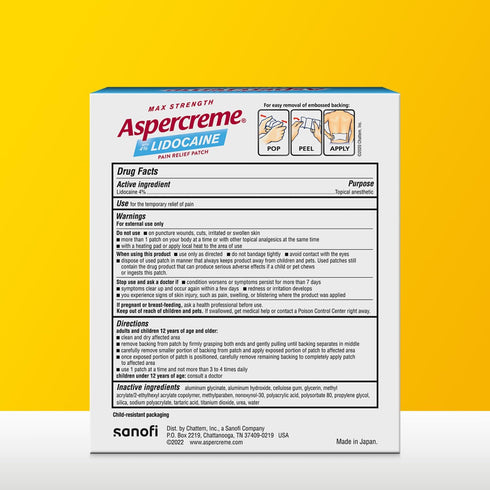 Aspercreme Max Strength Lidocaine Pain Relief Patch (5 Count) for Back Pain, Odor Free