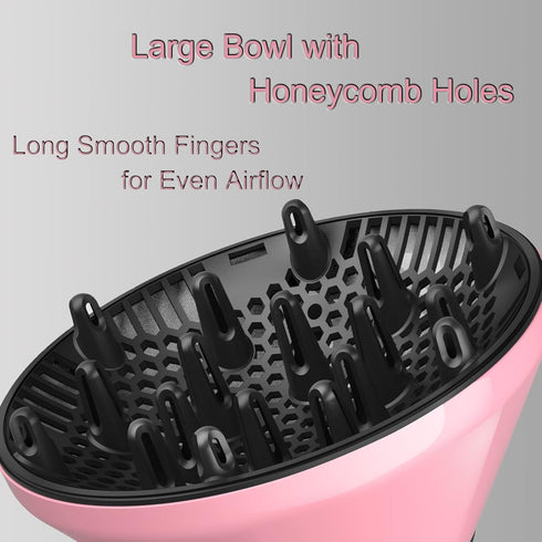 Universal Hair Diffuser for Blow Dryer, Adaptable Attachment for Nozzles 1.7 to 2.2 inch Diameter (Pink)