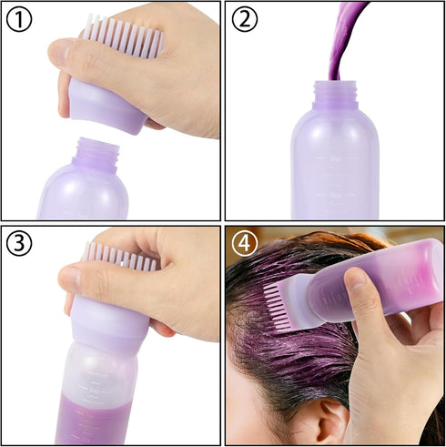 4 Pcs Root Comb Applicator Bottle | 6 Oz Hair Dye Applicator with Comb and Scale for Hair Care | Purple