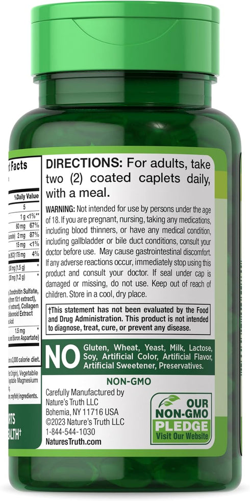 Glucosamine Chondroitin MSM Complex | 60 Caplets | Non-GMO and Gluten Free Supplement with Triple Strength Turmeric