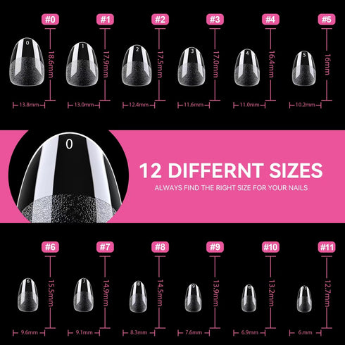 UNA GELLA Extra Short Almond Nail Tips, Full Cover 504PCS Gel x Nail Tips for Home DIY Salon