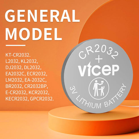 ViCep 5-Pack CR2032 2032 3V 240mAhButton BatteriesCR Lithium Battery Cells Compatible with Key Fob, Watches