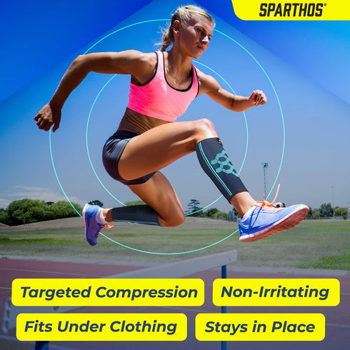 Sparthos Calf Compression Sleeves (Pair), Leg Compression Socks for Men and Women, Shin Splint Pain Relief (Blue-L)