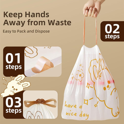 YUA 13 50 Count 13 Gallon Trash Bags Drawstring, Tall Kitchen Trash Bags, Sturdy Large Trash Bags, Cute Rabbit Printed