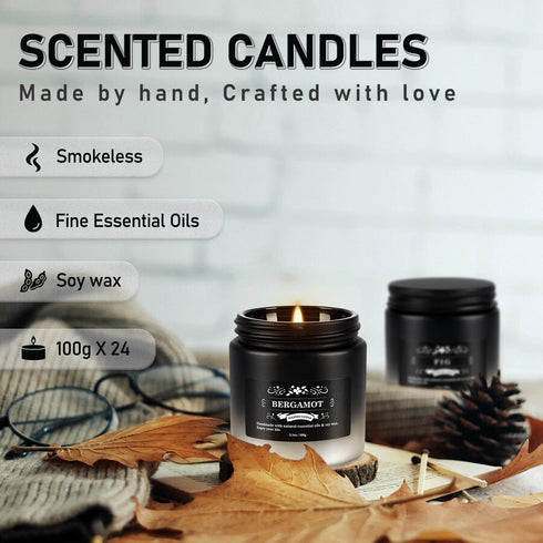 Set 24 Pack, Set Scented Candle Black&White, Candle for Home Scented, Odor Eliminating, Stress Relief, Long Lasting Soy