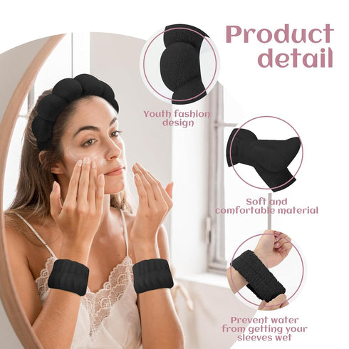 Spa Headbands for Women & Wristband Set,Skincare Headbands for Washing Face,Face Wash Headband for Women,Makeup Headband,Cute Hair Band for Girls,Headband for Skin Care 4 Pcs