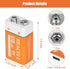 REACELL 2 Packs 9V 9 650mAh 9V Rechargeable Lithium Batteries, Volt Batteries for Smoke Detector, USB Charging Battery