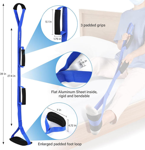 HOOMTREE 39 Inch Long Leg Lifter Strap with Padded Handgrips and Foot Loop,Rigid Leg Lifter Hip&Knee Replacement