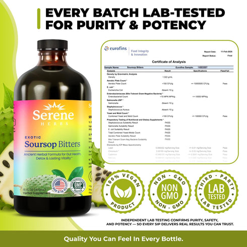 Immune 16 oz Serene Herbs - Soursop Bitters Liquid - Organic Herbal Guanabana Detox with Black Seed, Moringa & Ginger