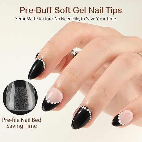 UNA GELLA Extra Short Almond Nail Tips - 504 Pcs Pre-Filed Soft Gel x Nail Tips for Home DIY Salon