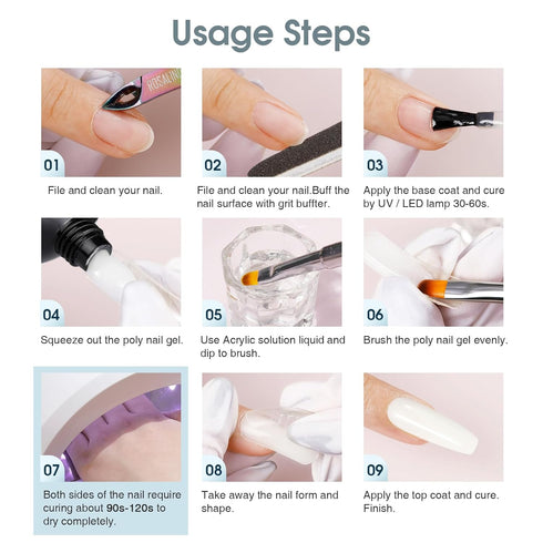 ROSALIND 2 oz White Poly Nail Gel for Nails Opal Extension, Builder for Nail Art Decoration, Acrylic Hard Gel Need UV