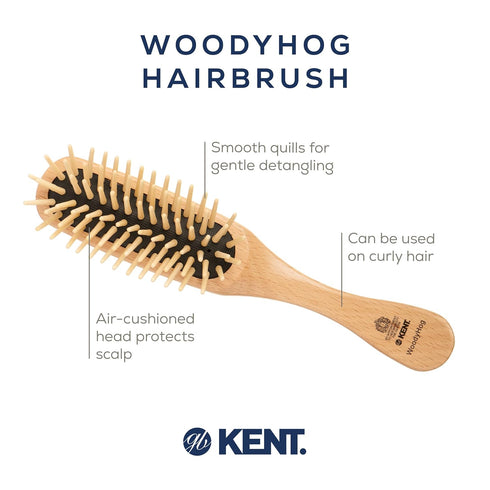 Kent KB Woodyhog Travel Size Detangling Brush, Beech-wood, Natural Cushion for Everyday Care