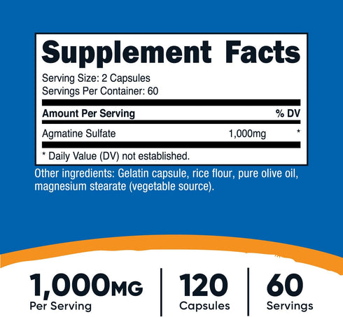 Nutricost Agmatine Sulfate 1000mg, 120 Capsules - Non GMO, Gluten Free, 500mg Per Capsule