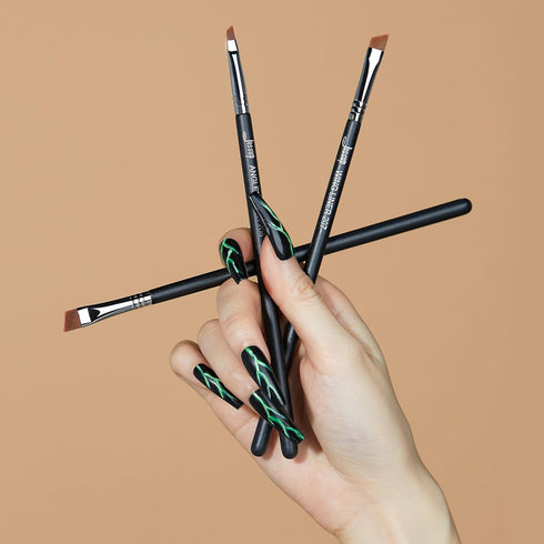 Jessup 3pcs Angled Eyeliner Brush Set, Pro Precision Fine Winged Ultra Thin Slanted Gel Liquid Makeup Brushes, Black