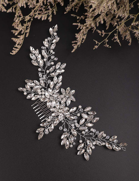 Rhinestone Crystal Flower Bridal Hair Comb Bridal Headpieces for Wedding Bridal Headpiece Wedding Headpiece for Bride for Women Girls Silver