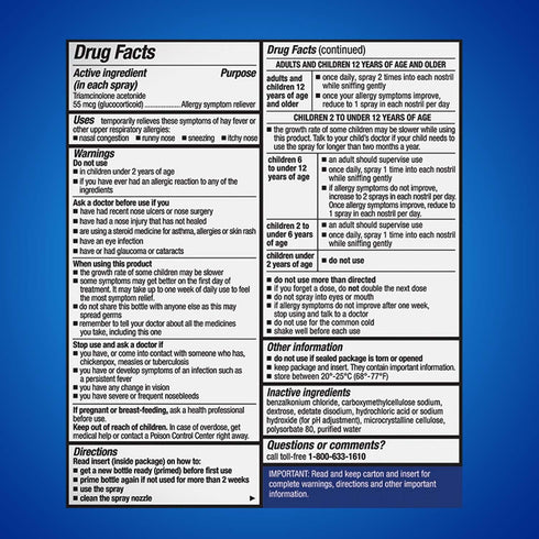Nasacort 24HR Allergy Nasal Spray for Adults, Non-drowsy, Alcohol Free, 240 Sprays, 0.57 fl.oz. 2Ct