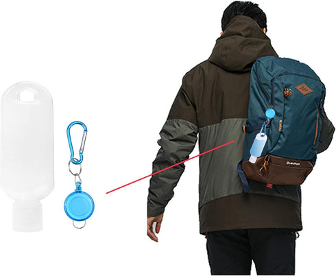 Kare & Kind 4x 4x 1x 50 ML Clear Portable Travel Bottles - Empty Containers, Carabiner/Retractable Lanyard, Sticker