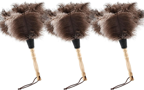 Ostrich Feather Duster Classic 14" with Wooden Handle, Natural Fluffy, Eco-Friendly Reusable for Home and Office