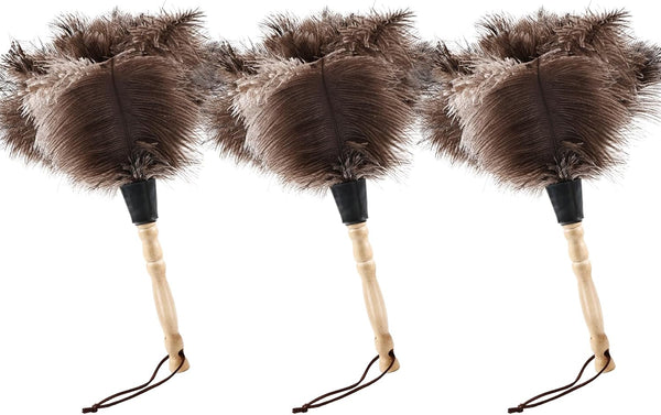 Ostrich Feather Duster Classic 14" with Wooden Handle, Natural Fluffy, Eco-Friendly Reusable for Home and Office