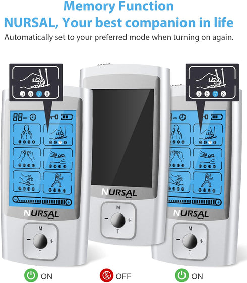 NURSAL 24 Modes TENS Unit Muscle Stimulator with 8 Pads for Back and Shoulder Pain Relief