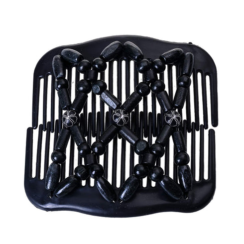 Women Magic Hair Combs Wood Beaded Stretch Double Side Clips Bun Maker Accessories