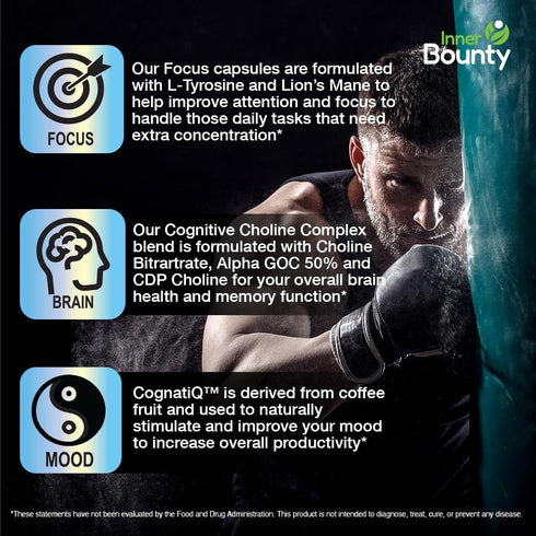 Focus 14-in-1 Nootropic Brain Supplement - 60 Filler Free Capsules - with Lions Mane, Alpha GPC Choline, Vitamin C &