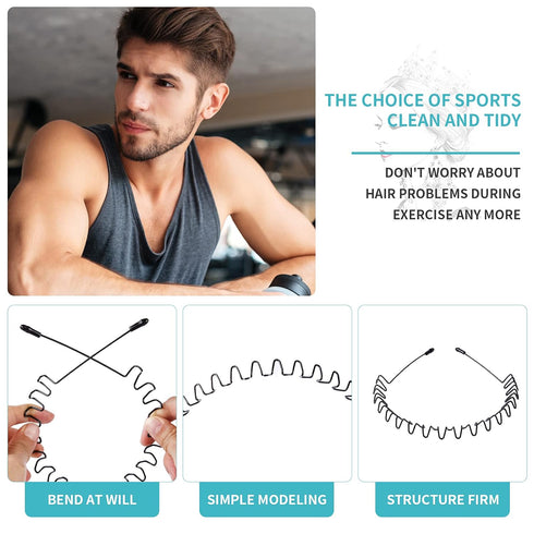 Unisex Flexible Metal Hair Band Headbands, Non-Slip Hairband for Men and Women, Wavy Elastic Hoop
