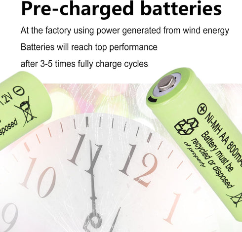 1.2V NI-MH AA 800mAh Rechargeable Batteries, 12 Pack Double A for Solar Lights, String Lights, Mouse, Keyboard